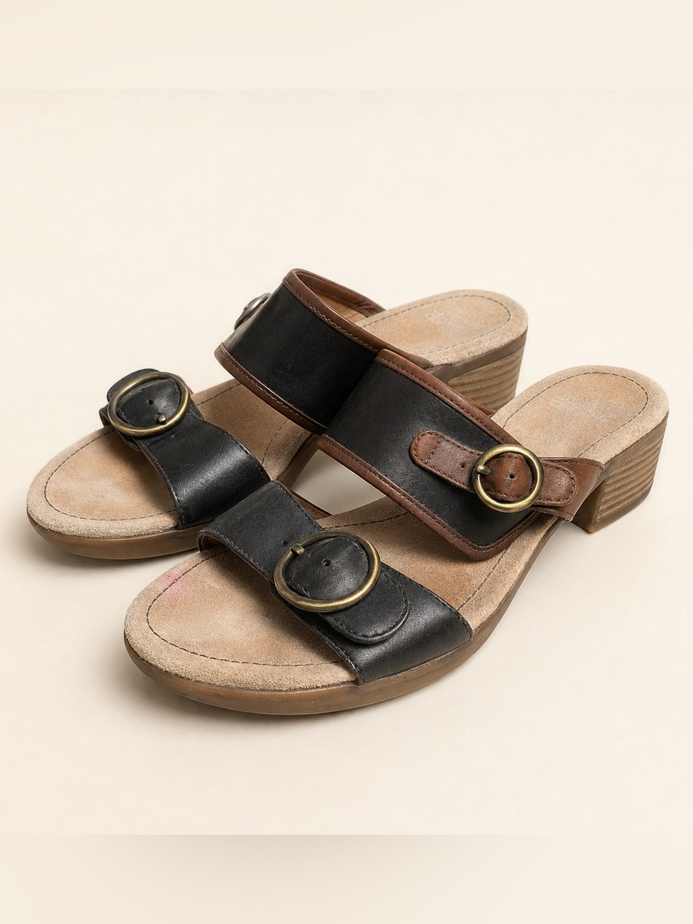 Dansko Lenny Full Grain Black Leather Two Strap Buckle Slide Sandals 42 11.5 12